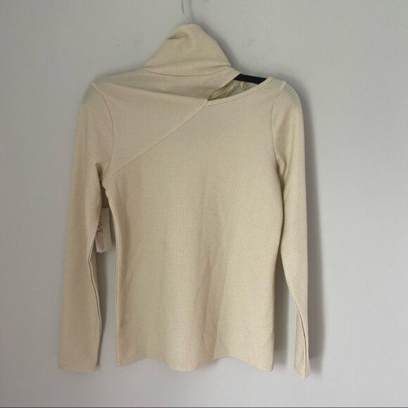 Willow Drive Long Sleeve Turtle Neck Cut Out Gold and White Knit Top - Picture 6 of 6